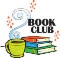 Graphic of a steaming mug and a stack of books with the words book club